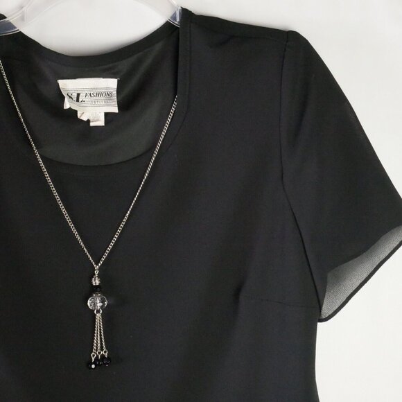 S.L. Fashions Petite Womens Size 14P Black Layered Semi Sher Blouse Pad Shoulder - Picture 2 of 15